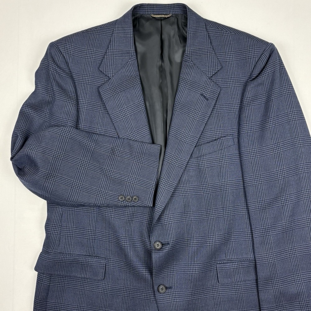 VTG Stafford Executive Hartmarx 100% Wool Sport Coat 46L Navy Glen Plaid USA EUC